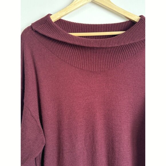 Eloquii Women’s 16 Cowl Neck Side Split Sweater Midi Dress Burgundy Stretch - Picture 4 of 14